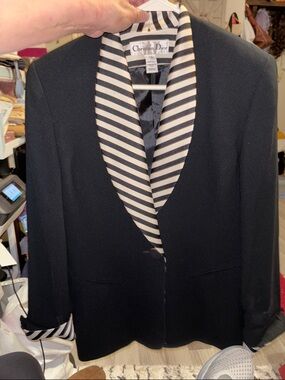 Christian Dior Black Blazer with Cream-and-Black Striped Shawl Collar